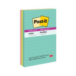 Post-it® Super Sticky Notes 4645-3SSAN, 4 in x 6 in (101 mm x 152 mm), Supernova Neons Collection, Lined, 3 Pads/Pack