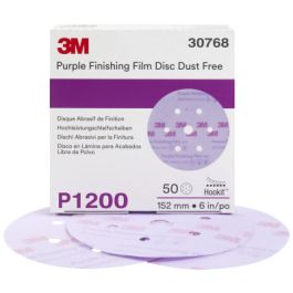 3M™ Hookit™ Purple Finishing Film Abrasive Disc 260L, 30768, 6 in, Dust Free, P1200, 50 discs per carton, 4 cartons per case