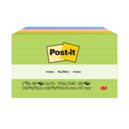 Post-it® Notes, 635-5AU, 3 in x 5 in (76 mm x 127 mm), Jaipur Colors, Lined, 5 Pads/Pack, 100 Sheets/Pad