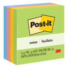Post-it® Notes, 654-5UC, 3 in x 3 in (76 mm x 76 mm), Jaipur colors, 5 Pads/Pack, 10 Sheets/Pad