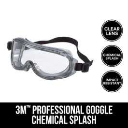 3M™ Professional Goggle, Chemical Splash, 91264H1-DC, Black Strap, Gray Lens, 4/case