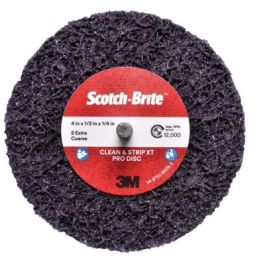 Scotch-Brite™ Clean and Strip XT Pro Disc, XO-DC, SiC Extra Coarse, Purple, 4 in x 1/2 in x 1/4 in, Shaft Mount, 10 ea/Case
