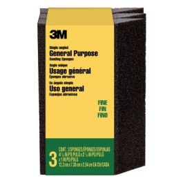 3M™ General Purpose Sanding Sponge CP040-3PK, Single Angle, 2 7/8 in x 4 7/8 in x 1 in, Fine, 3/pk, 6 pks/cs