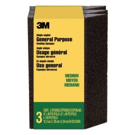 3M™ General Purpose Sanding Sponge CP041-3PK, Single Angle, 2 7/8 in x 4 7/8 in x 1 in, Medium, 3/pk, 6 pks/cs