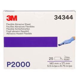3M™ Hookit™ Flexible Abrasive Hand Sheet 270J, 34344, 5.5 in x 6.8 in, P2000, 25 sheets per box, 5 boxes per case