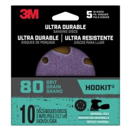 3M™ Ultra Durable 5 inch Power Sanding Discs, Universal Hole, 80 grit, Disc5in10pk80, 10/pk, 12pks/cs