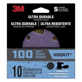 3M™ Ultra Durable 5 inch Power Sanding Discs, Universal Hole, 100 grit, Disc5in10pk100, 10/pk, 12pks/cs
