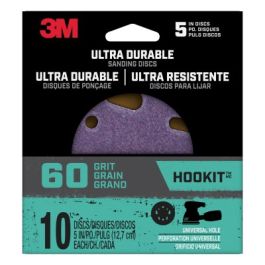 3M™ Ultra Durable 5 inch Power Sanding Discs, Universal Hole, 60 grit, Disc5in10pk60, 10/pk, 12pks/cs