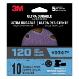 3M™ Ultra Durable 5 inch Power Sanding Discs, Universal Hole, 120 grit, Disc5in10pk120, 10/pk, 12pks/cs