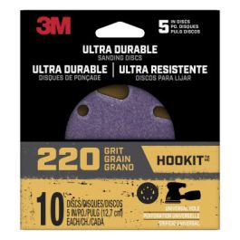 3M™ Ultra Durable 5 inch Power Sanding Discs, Universal Hole, 220 grit, Disc5in10pk220, 10/pk, 12pks/cs