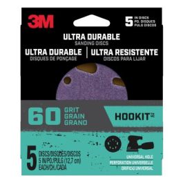 3M™ Ultra Durable 5 inch Power Sanding Discs, Universal Hole, 60 grit, Disc5in5pk60, 5/pk, 20/case