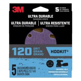 3M™ Ultra Durable 5 inch Power Sanding Discs, Universal Hole, 120 grit, Disc5in5pk120, 5/pk, 20/case