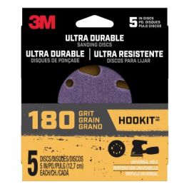 3M™ Ultra Durable 5 inch Power Sanding Discs, Universal Hole, 180 grit, Disc5in5pk180, 5/pk, 20/case