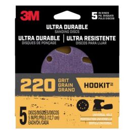 3M™ Ultra Durable 5 inch Power Sanding Discs, Universal Hole, 220 grit, Disc5in5pk220, 5/pk, 20/case