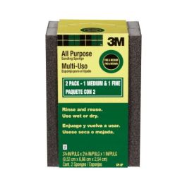 3M™ General Purpose Sanding Sponge, 2-Pack CP-2P-ESF, Block, 3 3/4 in x 2 5/8 x 1 in, 1 Fine & 1 Med, 2/pk, 12 pk/cs