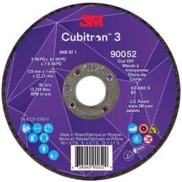 3M™ Cubitron™ 3 Cut-Off Wheel, 90052, 60+, T27, 5 in x 0.04 in x 7/8 in (125 x 1 x 22.23 mm), ANSI, 25/Pack, 50 ea/Case