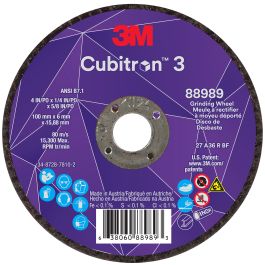 3M™ Cubitron™ 3 Depressed Center Grinding Wheel, 88989, 36+, T27, 4 in x 1/4 in x 5/8 in (100x6x15.88mm) ANSI, 10/Pack, 20 ea/Case