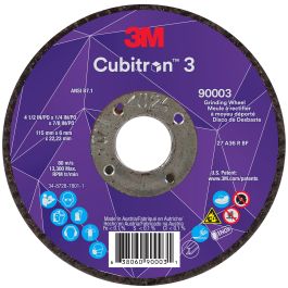 3M™ Cubitron™ 3 Depressed Center Grinding Wheel, 90003, 36+, T27, 4-1/2 in x 1/4 in x7/8 in (11x6x22.23) ANSI, 10/Pack, 20 ea/Case