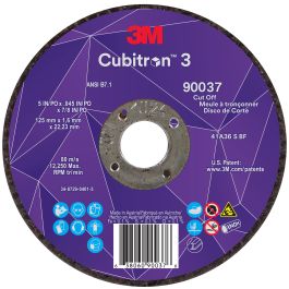 3M™ Cubitron™ 3 Cut-Off Wheel, 90037, 36+, T1, 5 in x 0.045 in x 7/8 in (125 x 1.6 x 22.23 mm), ANSI, 25/Pack, 50 ea/Case