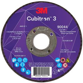 3M™ Cubitron™ 3 Cut-Off Wheel, 90044, 36+, T27, 4-1/2 in x 1/8 in x 7/8 in (115 x 3 x 22.23 mm), ANSI, 25/Pack, 50 ea/Case