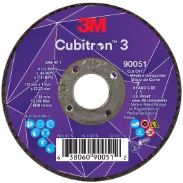 3M™ Cubitron™ 3 Cut-Off Wheel, 90051, 60+, T1, 4-1/2 in x 0.04 in x 7/8 in (115 x 1 x 22.23 mm), ANSI, 25/Pack, 50 ea/Case