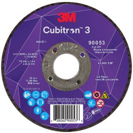 3M™ Cubitron™ 3 Cut-Off Wheel, 90053, 60+, T27, 4-1/2 in x 0.04 in x 7/8 in (115 x 1 x 22.23 mm), ANSI, 25/Pack, 50 ea/Case