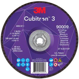 3M™ Cubitron™ 3 Depressed Center Grinding Wheel, 90009, 36+, T27, 7 in x 1/4 in x 5/8 in-11 (180x6mmx5/8-11in), ANSI, 10 ea/Case