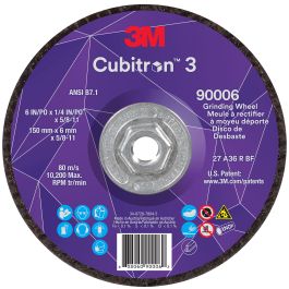 3M™ Cubitron™ 3 Depressed Center Grinding Wheel, 90006, 36+, T27, 6 in x 1/4 in x 5/8 in-11 (150x6mmx5/8-11in), ANSI, 10 ea/Case