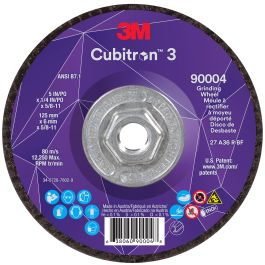 3M™ Cubitron™ 3 Depressed Center Grinding Wheel, 90004, 36+, T27, 5 in x 1/4 in x 5/8 in-11 (125x6mmx5/8-11in), ANSI, 10 ea/Case