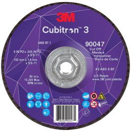 3M™ Cubitron™ 3 Cut-Off Wheel, 90047, 60+, T27, 6 in x 0.045 in x 5/8 in-11 (150 x 1.6 mm x 5/8-11 in), ANSI, 10 ea/Case