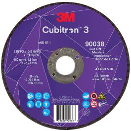 3M™ Cubitron™ 3 Cut-Off Wheel, 90038, 60+, T1, 6 in x 0.045 in x 7/8 in (150 x 1.6 x 22.23 mm), ANSI, 25/Pack, 50 ea/Case