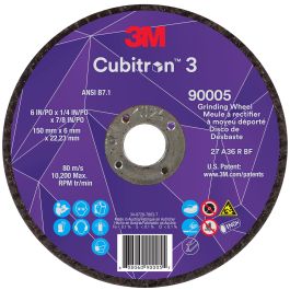 3M™ Cubitron™ 3 Depressed Center Grinding Wheel, 90005, 36+, T27, 6 in x 1/4 in x 7/8 in (150x6x22.23mm) ANSI, 10/Pack, 20 ea/Case