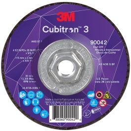 3M™ Cubitron™ 3 Cut-Off Wheel, 90042, 36+, T27, 4-1/2 in x 0.09 in x 5/8 in-11 (115 x 2 mm x 5/8-11 in), ANSI, 10 ea/Case