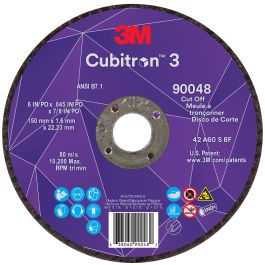3M™ Cubitron™ 3 Cut-Off Wheel, 90048, 60+, T27, 6 in x 0.045 in x 7/8 in (150 x 1.6 x 22.23 mm), ANSI, 25/Pack, 50 ea/Case