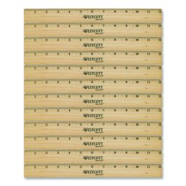 Beveled Wood Ruler, Standard, 12" Long, Natural Hardwood, 12/Pack