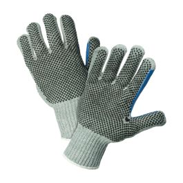 Heavy Weight Seamless Knit Cotton/Polyester Glove with PVC Dotted Grip - Double-Sided w/ Extended Thumb Crotch, Gray, L