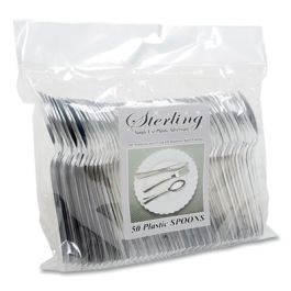 Sterling Heavy-Duty Plastic Cutlery, Spoon, Silver, 50/Pack