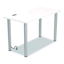 Essentials Writing Table-Desk with Integrated Power Management, 47.5" x 23.7" x 28.8", White/Aluminum