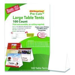 Table Tent, 80 lb Cover Weight, 12 x 18, White, 2 Tents/Sheet, 50 Sheets/Pack