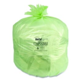 Biotuf Compostable Can Liners, 30 gal, 1 mil, 28" x 45", Green, 25 Bags/Roll, 5 Rolls/Carton