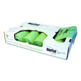 Biotuf Compostable Can Liners, 64 gal, 1 mil, 47" x 60", Green, 20 Bags/Roll, 5 Rolls/Carton