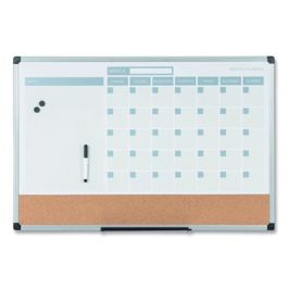 3-in-1 Calendar Planner, Monthly Planning/Scheduling Calendar, 36" x 24", White Surface, Satin Aluminum Frame
