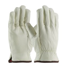 Economy Grade Top Grain Cowhide Leather Drivers Glove with Red Foam Lining - Straight Thumb, Natural, L