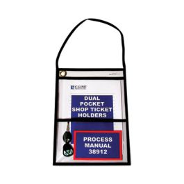 Stitched Shop Ticket Holders, 22" Hang Strap, Super Heavy-Duty, 9 x 6 and 9 x 12 Inserts, Clear Front, Black Border, 15/Box