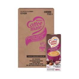 Liquid Coffee Creamer, Salted Caramel Chocolate, 0.38 oz Mini Cups, 50/Box, 4 Boxes/Carton