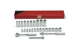 27 Pieces—6 Pt. Standard & Deep Metric Socket Set, 3/8" Drive Size, 27 Pieces 377