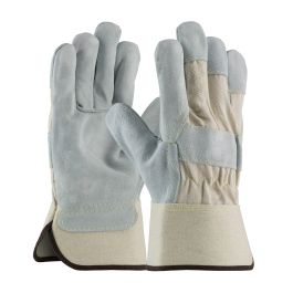 Heavy Premium Split Cowhide Leather Palm Glove with Fabric Back and Aramid Stitching - Rubberized Safety Cuff, White, L