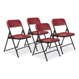 800 Series Plastic Folding Chair, Supports Up to 500 lb, 18" Seat Height, Burgundy Seat, Burgundy Back, Black Base, 4/Carton