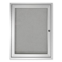 1 Door Enclosed Vinyl Bulletin Board with Satin Frame, 24" x 36", Silver Surface, Satin Aluminum Frame
