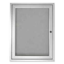 1 Door Enclosed Vinyl Bulletin Board with Satin Frame, 30" x 36", Silver Surface, Satin Aluminum Frame